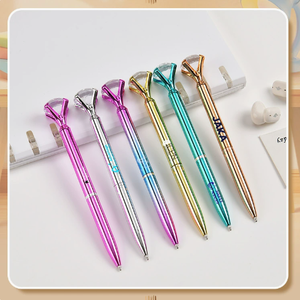 Stylo bille en métal argenté avec pointe en cristal en forme de diamant, stylo promotionnel orange coloré - Product Image 4