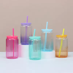 16oz Gradient Color Glass Drinkware Sublimation Party Cups for Students & Couples Includes for Coke <b>Straws</b> - Product Image 1