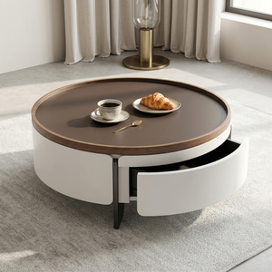 Elegant <b>Round</b> Full Solid Wood Tea Counter Smooth Circular Desktop Low Lounge Stand with Storage Frame - Product Image 6