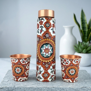 Botella de Agua de Cobre Puro con Diseño de Mandala, 1 Litro, Diseño de Mandala, Arte Meena, Botella de Cobre de Diseño, Botella Ayurvédica de Cobre - Product Image 1