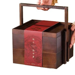 Double Layer <b>Pine</b> Wood Gift <b>Box</b> For Mooncakes Rectangular Natural Color Empty Storage Container - Product Image 5