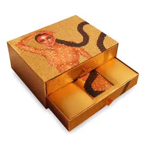 कस्टम लोगो लक्जरी सोने की पन्नी उपहार पैकेजिंग चुंबकीय विग बाल विस्तार चमक बॉक्स