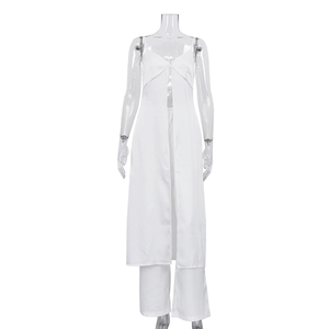 Ultimo Design: Completo Estivo Boho da <span class=keywords><strong>Donna</strong></span> 2026 - Top Lungo Senza Maniche in Raso Bianco con Bottoni Frontali e Pantaloni - Abbigliamento Sexy - Product Image 3