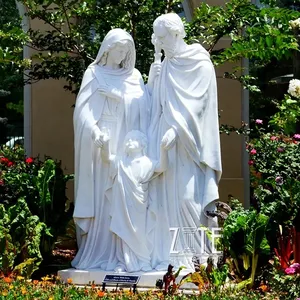 Escultura de pedra branca mármore Mary Joseph e bebê Jesus Sagrada Família Figurines Estátua
