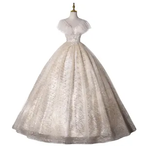 Aster Off The Shoulder Short Sleeve V-neck Marriage Princess Lace Ball Gown Wedding Dresses Vestido De Novia Princesa