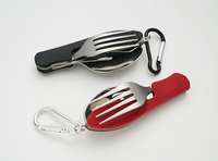 Ensemble de couverts fonctionnels écologiques en acier inoxydable pour le camping en plein air, les voyages, cuillère, fourchette, couteau pliables, ustensiles en métal pratiques