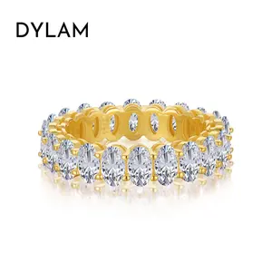 925 plata esterlina circón joyería eternidad banda diamante compromiso boda anillo apilable 18K chapado en oro anillos joyería Mujer