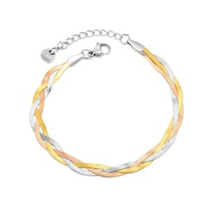 Joyería Minimalista de Acero Inoxidable, Pulsera Trenzada Multicolor Chapada en Oro de 18K, Pulsera de Cadena Trenzada de Tres Tonos para Mujer - Product Image 1