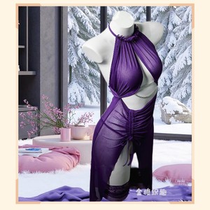 Vestido de tul transparente Golden Shuttle Fun Lingerie Nightclub Queen, estilo halter, sin espalda, ajustado, romántico, color morado 029 - Product Image 1