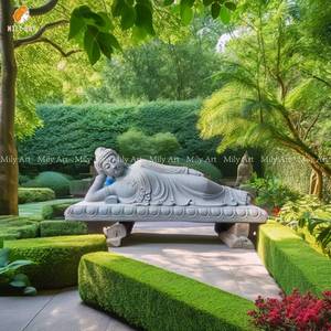 รูปปั้นพระพุทธรูปแกะสลักด้วยมือทำจากหินอ่อนธรรมชาติสำหรับตกแต่งสวนกลางแจ้ง - Product Image 4