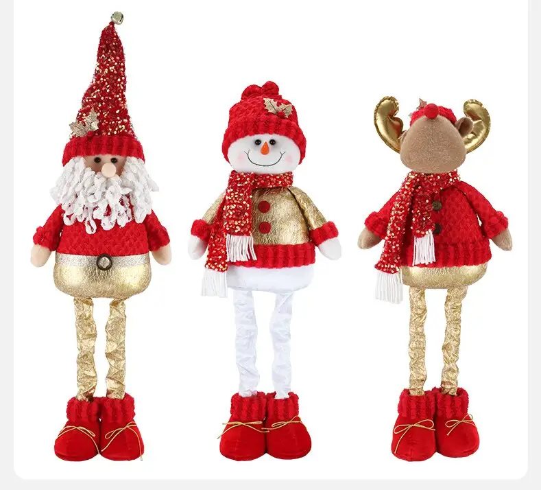 Venta caliente decoración de Navidad copo de nieve tela a cuadros muñeca retráctil regalos de Navidad para decoraciones de Navidad