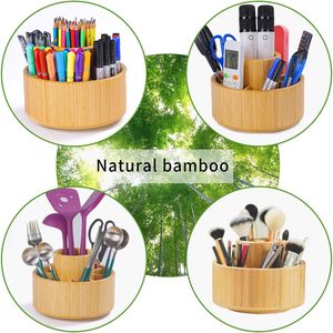 Boîte <span class=keywords><strong>de</strong></span> rangement moderne en bambou rotative à 360° - <span class=keywords><strong>Organisateur</strong></span> double couche pour fournitures artistiques avec base antidérapante - Accessoires <span class=keywords><strong>de</strong></span> maquillage/<span class=keywords><strong>bureau</strong></span> - Product Image 2