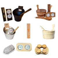 Aksesoris Sauna Tradisional Kayu Pinus - Ember, Pengatur Waktu Pasir & Termometer Peralatan Sauna