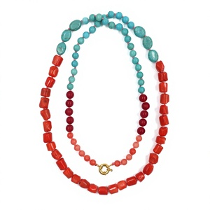 Collier en résine turquoise corail naturel de qualité supérieure, fermoir plaqué or, design bohème, bijoux de fête unisexe pour femme - Product Image 1