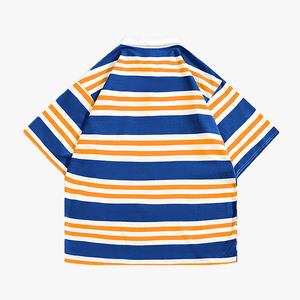 Camiseta Polo de Manga Corta Personalizada con Logotipo Bordado en Toalla, de Algodón Puro a Rayas, con Bloques de Color y Solapa - Product Image 4