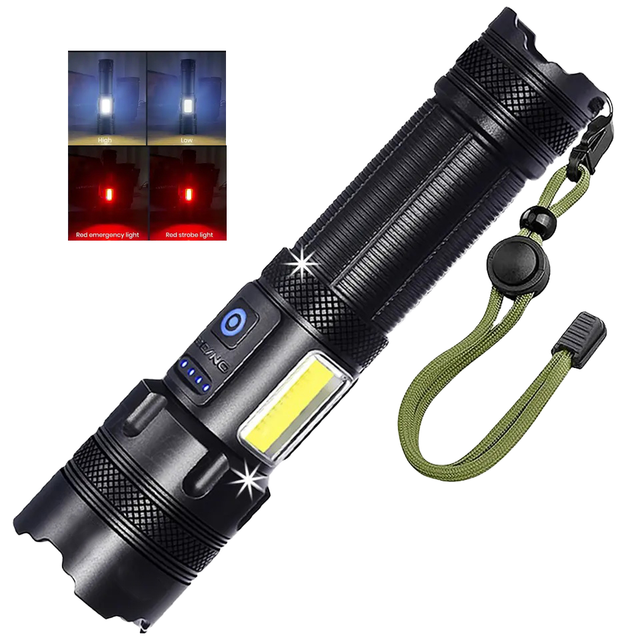 Hot Sale Xhp160 COB LED Flashlight Torch Light Super Bright 7 Lighting Modes Waterproof USB Rechargeable Handheld Flashlight