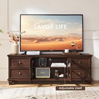 Meuble TV de style farmhouse de 62 pouces avec 4 tiroirs et 2 armoires à portes vitrées, console multimédia en bois rustique avec étagères réglables pour téléviseurs jusqu'à 70 pouces
