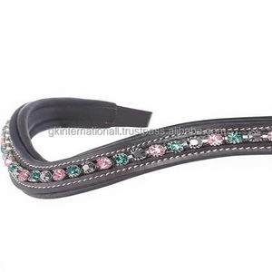 Correa de cuero para cejas de caballo, banda de cuero curvo, cómodo, suave, acolchada, cadena de cristales ostentosos multicolor, 1 fila - Product Image 1