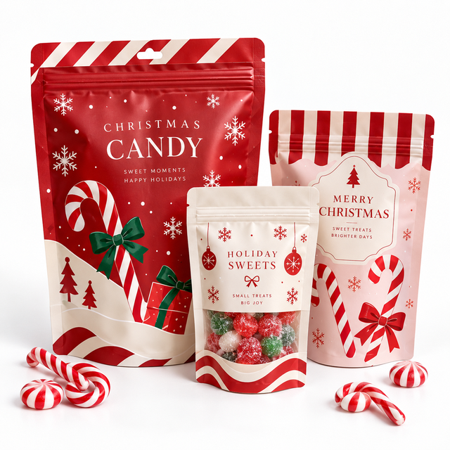 Custom Christmas Candy Packaging Pouch Printed Resealable Flexible Food Bag Sweets Chocolate Holiday Snacks
