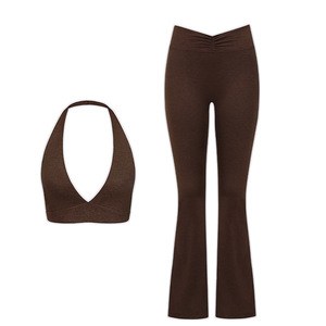 Conjunto de Yoga para Mujer con Pantalones Acampanados y Sujetador Deportivo de Cuello Halter, Espalda Descubierta y Tirantes para Correr - Product Image 6