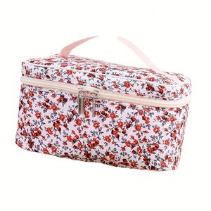 Quilted Makeup <b>Bag</b>, Cotton Large Travel Makeup <b>Bag</b>, Cute Floral Coquette Make up <b>Bags</b> Toiletry <b>Bags</b> - Product Image 1