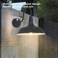 Recién llegado, linterna de pared Exterior, pantalla negra Vintage, Sensor de movimiento E26 E27, lámpara de pared LED de cuello de cisne