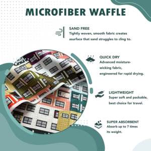 洗濯機で洗える砂がつかないマイクロファイバービーチタオル、カスタムロゴ昇華プリントマイクロファイバーワッフルビーチタオル - Product Image 2