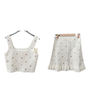 Sandro Dress <span class=keywords><strong>donna</strong></span> primavera/estate Design bianco francese Set due pezzi gilet Sexy senza maniche con gonna a trapezio Set - Product Image 6