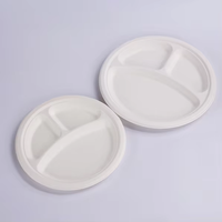Assiette en bagasse de canne à sucre à 3 compartiments de 10 pouces, biodégradable, compostable, jetable, pour la vente en gros