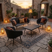 Ensemble de canapés d'extérieur modernes et durables 4 places, confortables, avec table basse en rotin tressé résistant aux UV, pour appartement, parc, salle à manger, jardin