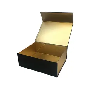 定制奢华金色厚纸折叠磁性封闭礼品硬质纸板折叠盒印刷
