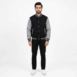 Chaqueta Varsity de Cuero Genuino para Hombre, Invierno 2026, de Alta Calidad - Product Image 1