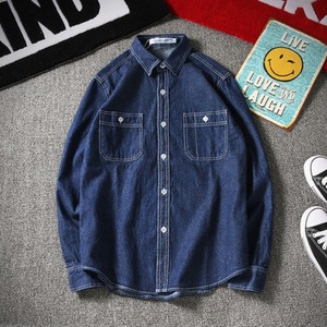 Primavera y otoño para <span class=keywords><strong>hombre</strong></span> moda niños camisas <span class=keywords><strong>de</strong></span> mezclilla Vintage manga larga suelta camisas <span class=keywords><strong>de</strong></span> vaquero para hombres - Product Image 3