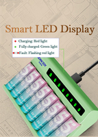 GONODY GD-LED8600-L Chargeur universel de piles NiMH 1,2 V / Li-ion 1,5 V, 8 emplacements pour piles AA AAA, support de charge avec LED intégrée