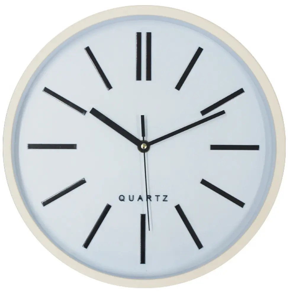 프로모션 저렴한 플라스틱 벽 시계 블랙 프레임 화이트 다이얼 10 인치 사일런트 현대 클래식 석영 라운드 사용자 정의 시계