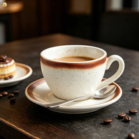 Tasse à Latte en Céramique Rustique Empilable avec Logo Personnalisé, 300 ml, Bord Marron Dégradé, Style Moyen-Orient, Ensemble de Tasses à Café, Vaisselle d'Hôtel