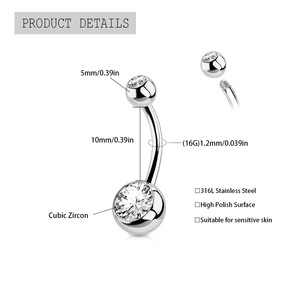 Ensemble de Piercings Nombril <span class=keywords><strong>Amaza</strong></span> Double Gemme, 20 Couleurs, 20 Pièces, Acier Inoxydable 16mm, Calibre 14 (16x11mm) avec Agate - Product Image 3