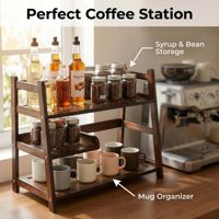 Boîte de rangement pour sachets de thé à 3 niveaux en bambou, station à matcha, station à café, étagère avec tiroir pour comptoir de cuisine