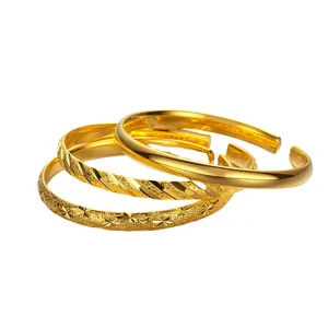 Customization Gold Bracelet Women Jewelry 18K Plated Brass Circle Cuff 6mm Placer Bangles Pulsera de oro
