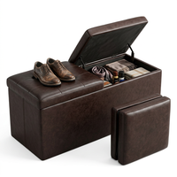 Banc de rangement pliant en cuir personnalisé, ottoman capitonné pour entrée, avec rangement intégré