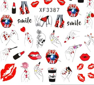 Sexy Grote Mond Rode Lippen Hoge Hak Nagels 3D Wraps Decal Sticker 12 Sheet/Pack Custom Nail Art leverancier Papier Sticker XF3384-3695