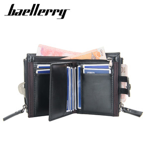 กระเป๋าสตางค์แบบสั้นสำหรับผู้ชายแบรนด์ Baellerry สีดำ หนังนิ่ม ตัวล็อคแบบกระดุม ซิปอเนกประสงค์ ใช้ได้ทุกวัน - Product Image 2