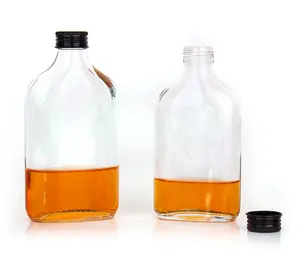 Hip Flask Flat Glass Liquor Bottles 50ml 100ml 200ml 250ml 350ml 500ml Chili Sauce Glass Bottles With Lid