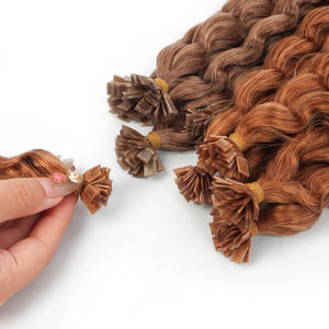 Extensions de cheveux brésiliens bouclés à pointe plate pré-collée, cheveux Remy pleine longueur avec pointe en kératine - Product Image 3