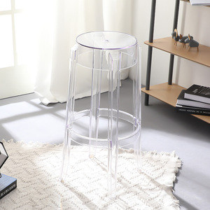 Transparent Acrylic Bar <b>Stool</b> Crystal High <b>Stool</b> Modern Minimalist Round Design Living Room Furniture Durable Plastic Seat - Product Image 4