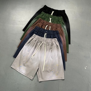 Streetwear Gradient Color Shorts for Men <b>Hand</b> Spray <b>Paint</b> Splatter Art Style Wide Leg Loose Fit Summer Breathable Cotton Pants - Product Image 3