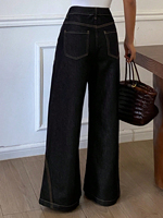 Jean palazzo taille haute pour femme, coupe ample, délavage foncé, avec surpiqûres contrastées, style western vintage, été