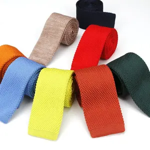 Gravatas de malha lisas para homens, cores sólidas, multicoloridas, de malha