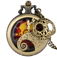 Collier montre de poche Nightmare Jack Skull & Sally avec pendentif squelette, collier en bronze vintage pour cosplay, cadeau pour les fans