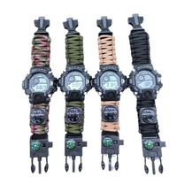 Bracelet de survie tressé d'extérieur avec sifflet de secours, boussole, allume-feu, couteau multi-outils et montre d'escalade étanche
